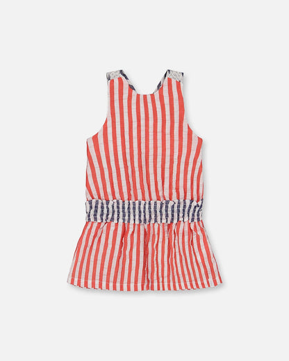 Sleeveless Seersucker Tunic Red, White, And Black-0