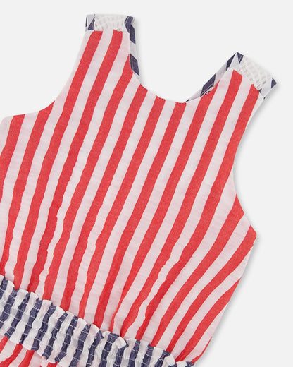 Sleeveless Seersucker Tunic Red, White, And Black-3