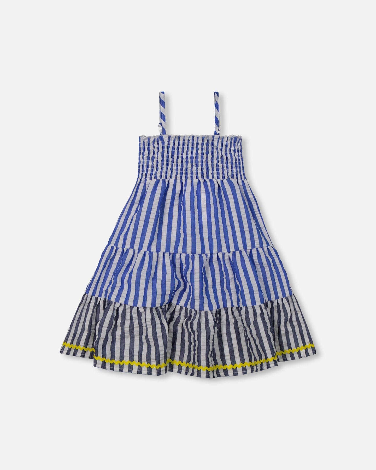 Smocked Seersucker Peasant Dress Blue And White Striped-0