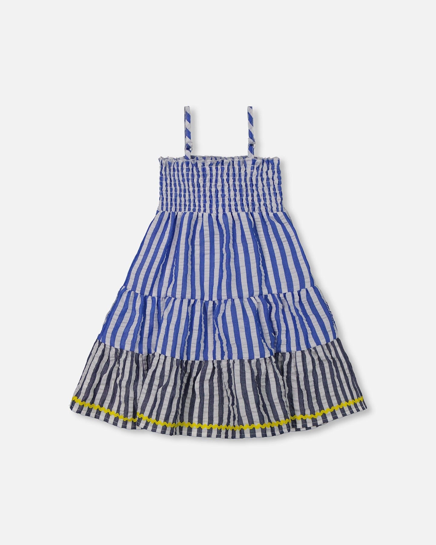 Smocked Seersucker Peasant Dress Blue And White Striped-2