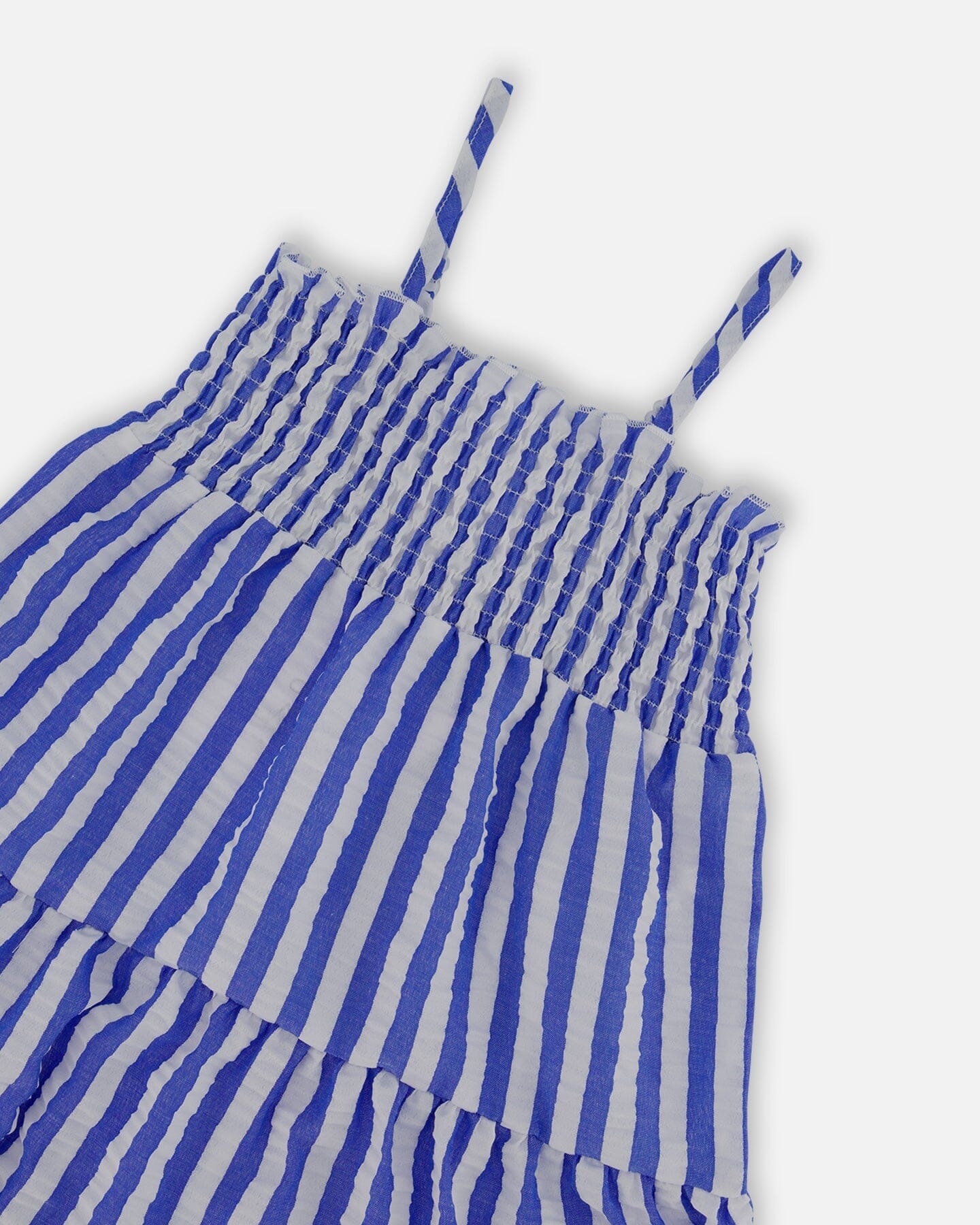 Smocked Seersucker Peasant Dress Blue And White Striped-3