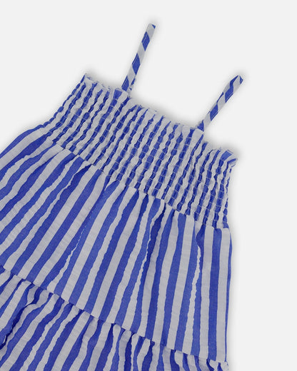 Smocked Seersucker Peasant Dress Blue And White Striped-3