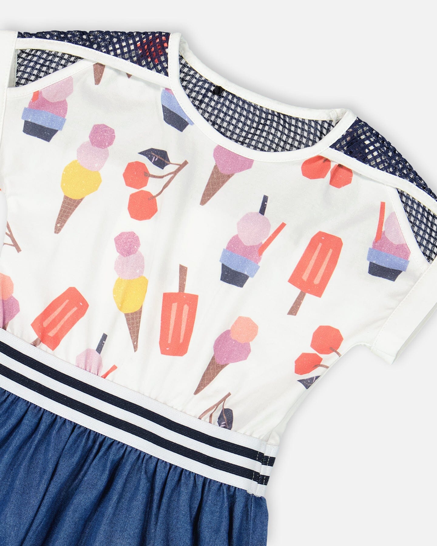 Bi-Material Organic Cotton And Chambray Dress Multicolored And Denim-2