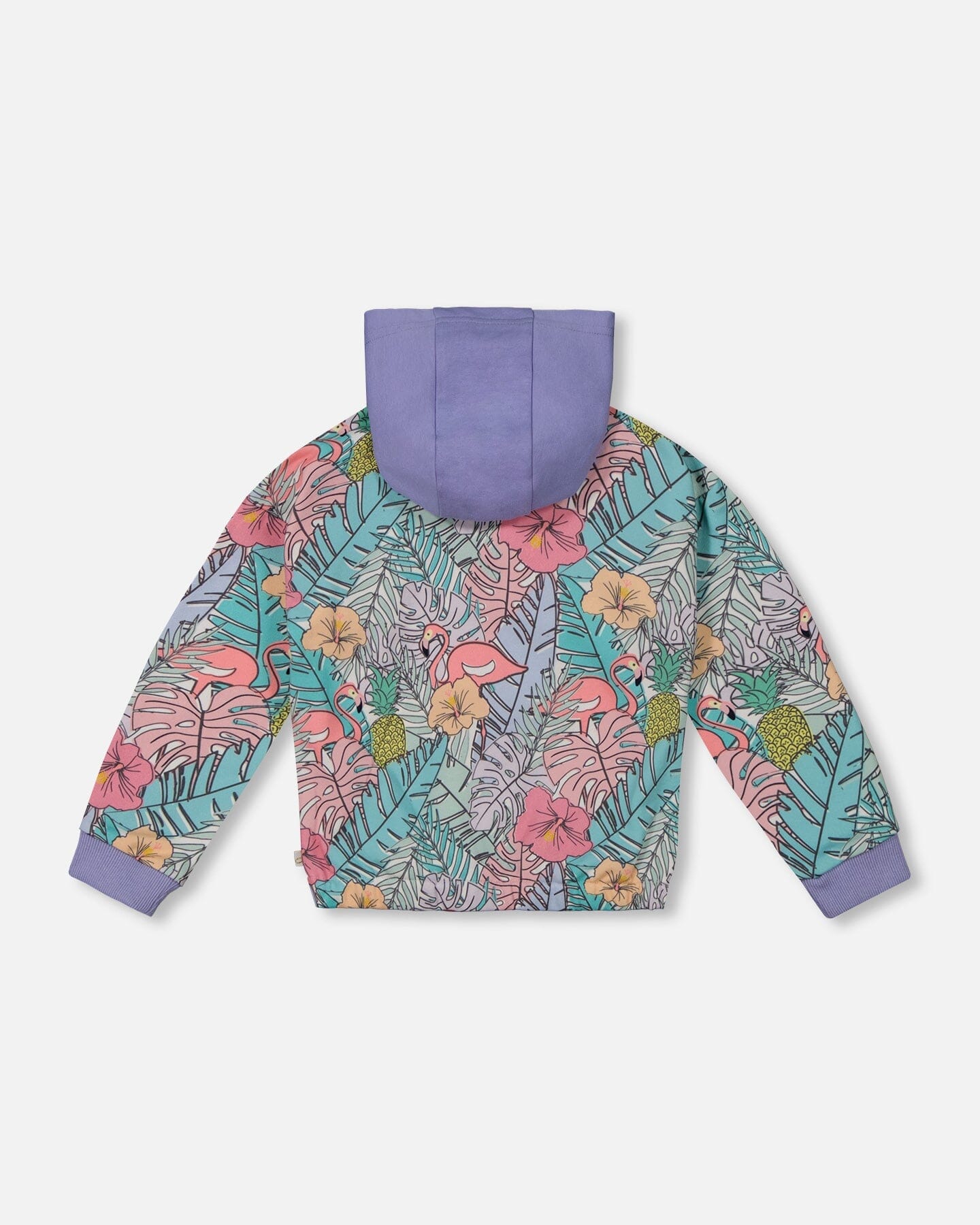 Printed French Terry Hoodie Cardigan Lilac Tropical And Pink Flamingos-3