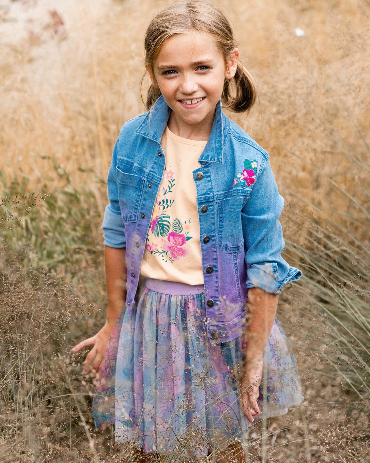 Denim Jacket With Embroidery Floral Jeans Blue-1