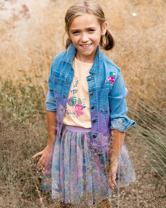 Denim Jacket With Embroidery Floral Jeans Blue-1