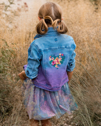 Denim Jacket With Embroidery Floral Jeans Blue-2