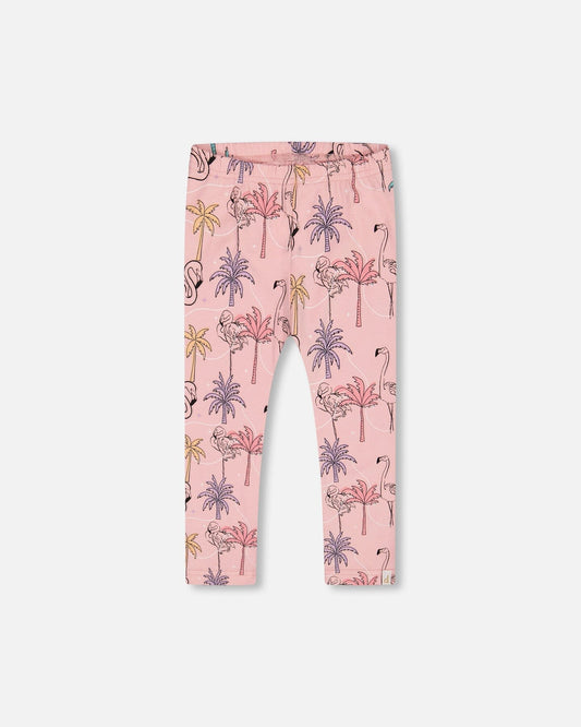 Printed Organic Cotton Capri Legging Palm Trees, Pink Flamingo, And Turquoise-0
