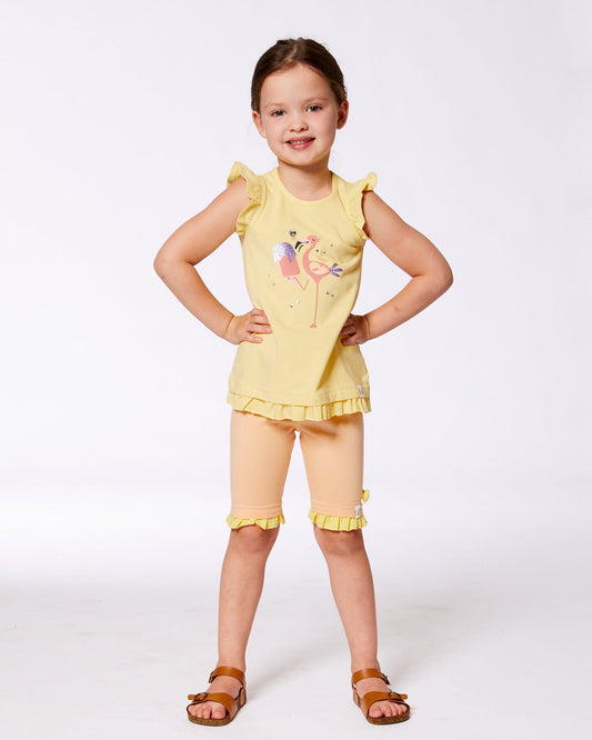 Organic Cotton Biker Short With Frills Light Orange And Yellow-1