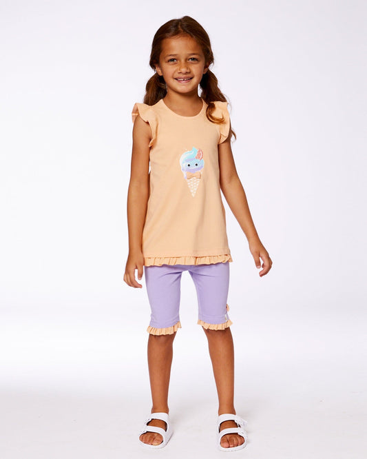 Organic Cotton Tunic With Frill And Print Light Orange And Ice Cream Cone-1