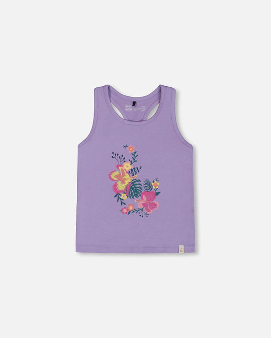 Organic Cotton Racerback Tank Top Floral Mauve-0