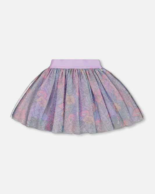 Printed Mesh Skirt Lilac Tropical And Pink Flamingos-0