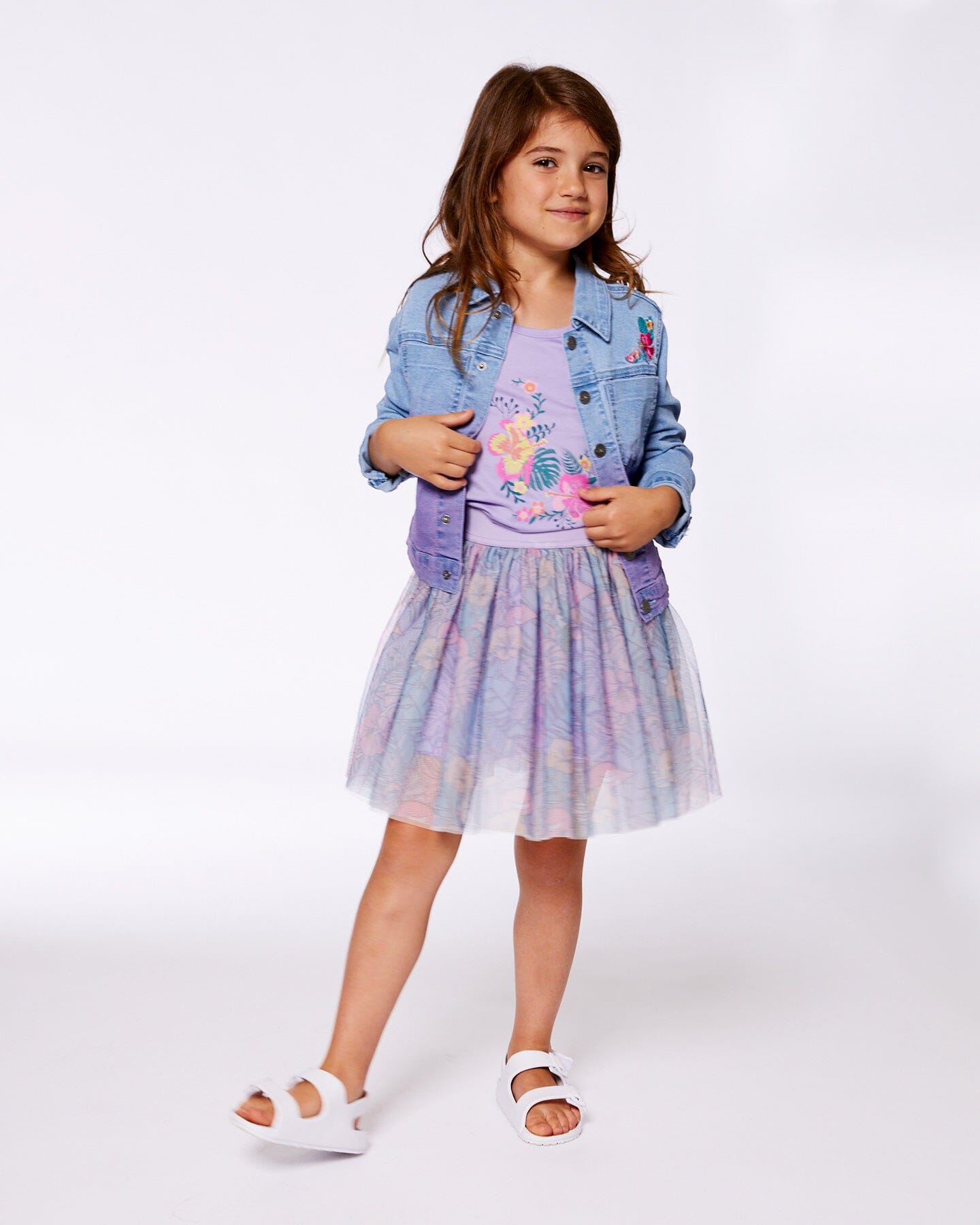 Printed Mesh Skirt Lilac Tropical And Pink Flamingos-2