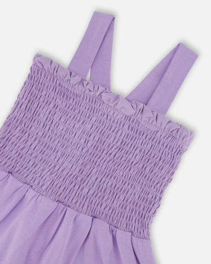 Smocked Organic Cotton Dress With Mesh Frill Lilac-3