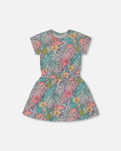 Printed French Terry Dress Lilac Tropical And Pink Flamingos-0