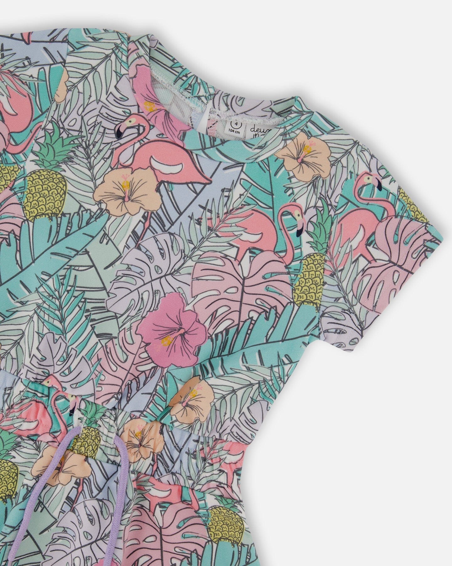 Printed French Terry Dress Lilac Tropical And Pink Flamingos-3