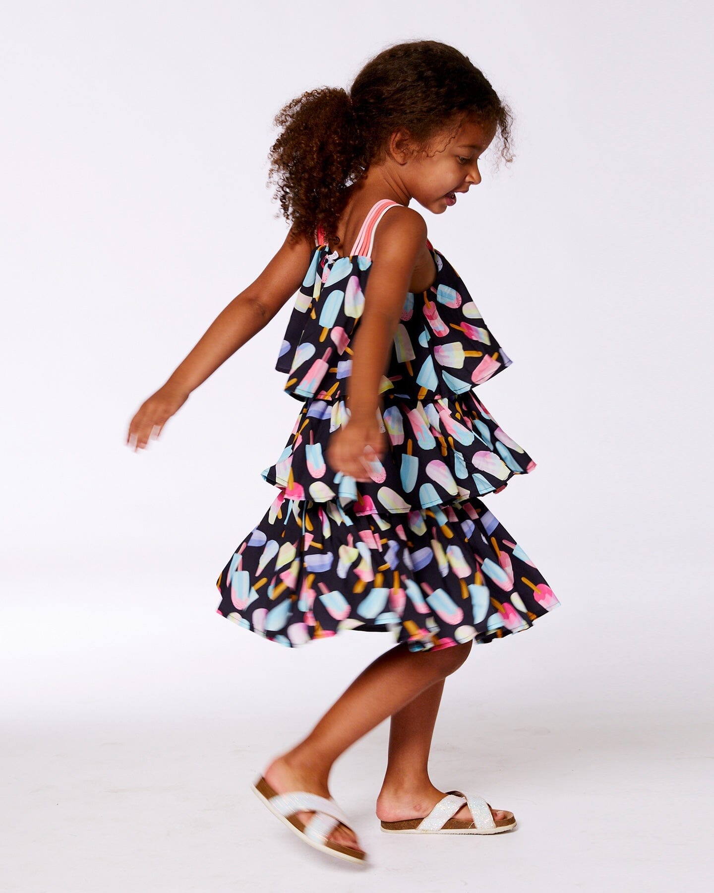 Printed Tiered Dress Ice Lollipops And Black-3