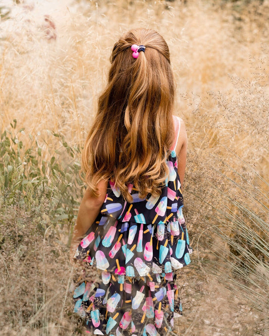 Printed Tiered Dress Ice Lollipops And Black-1