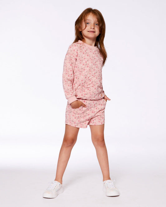 Printed French Terry Short Old Pink And Flowers-1