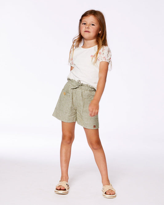 Linen Short With Pockets Medium Green And Cream Striped-1
