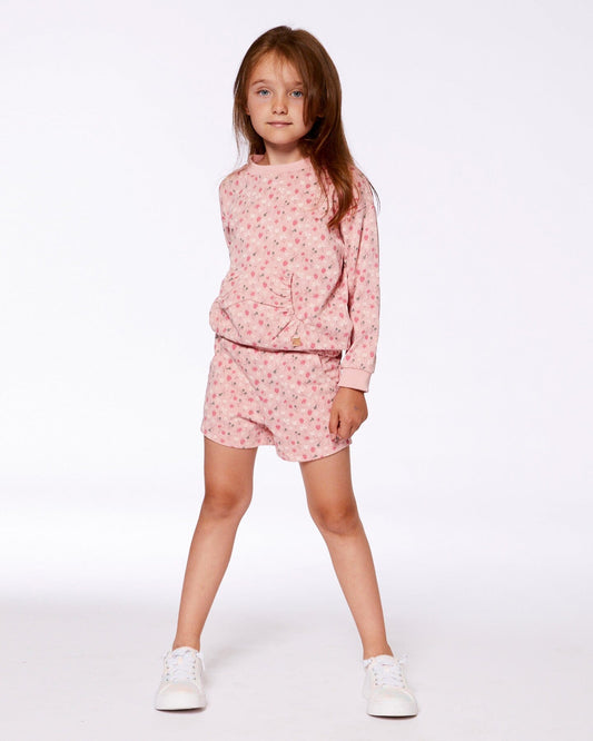 Printed French Terry Sweatshirt Old Pink And Flowers-1