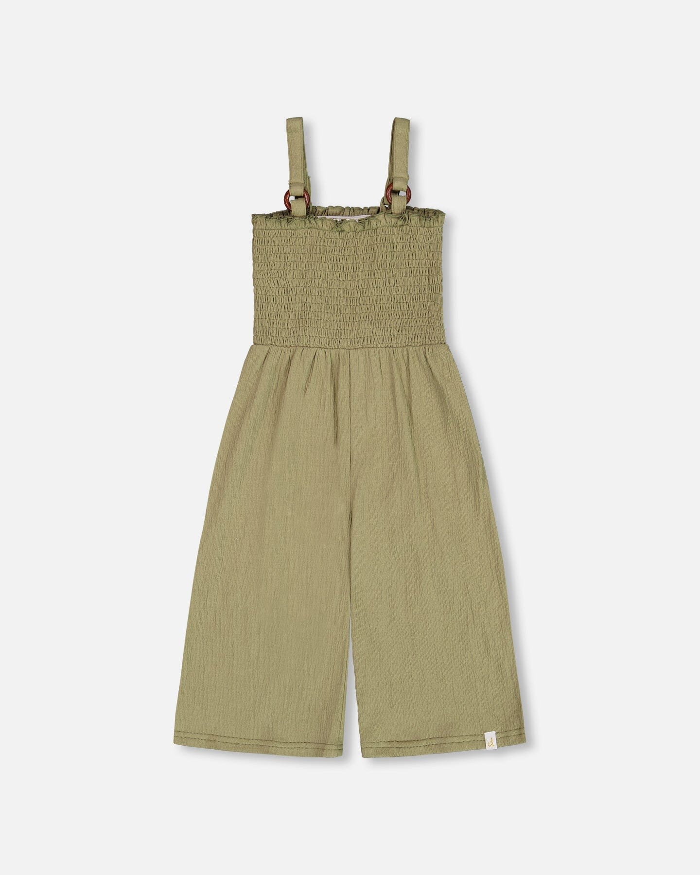 Smocked Crinkle Jersey Jumpsuit Olive Green-0