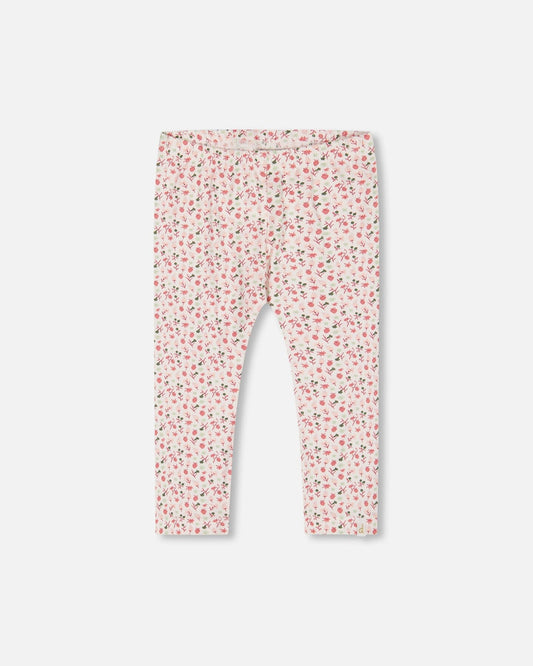 Printed Capri Legging Small Flowers On Cream Background-0
