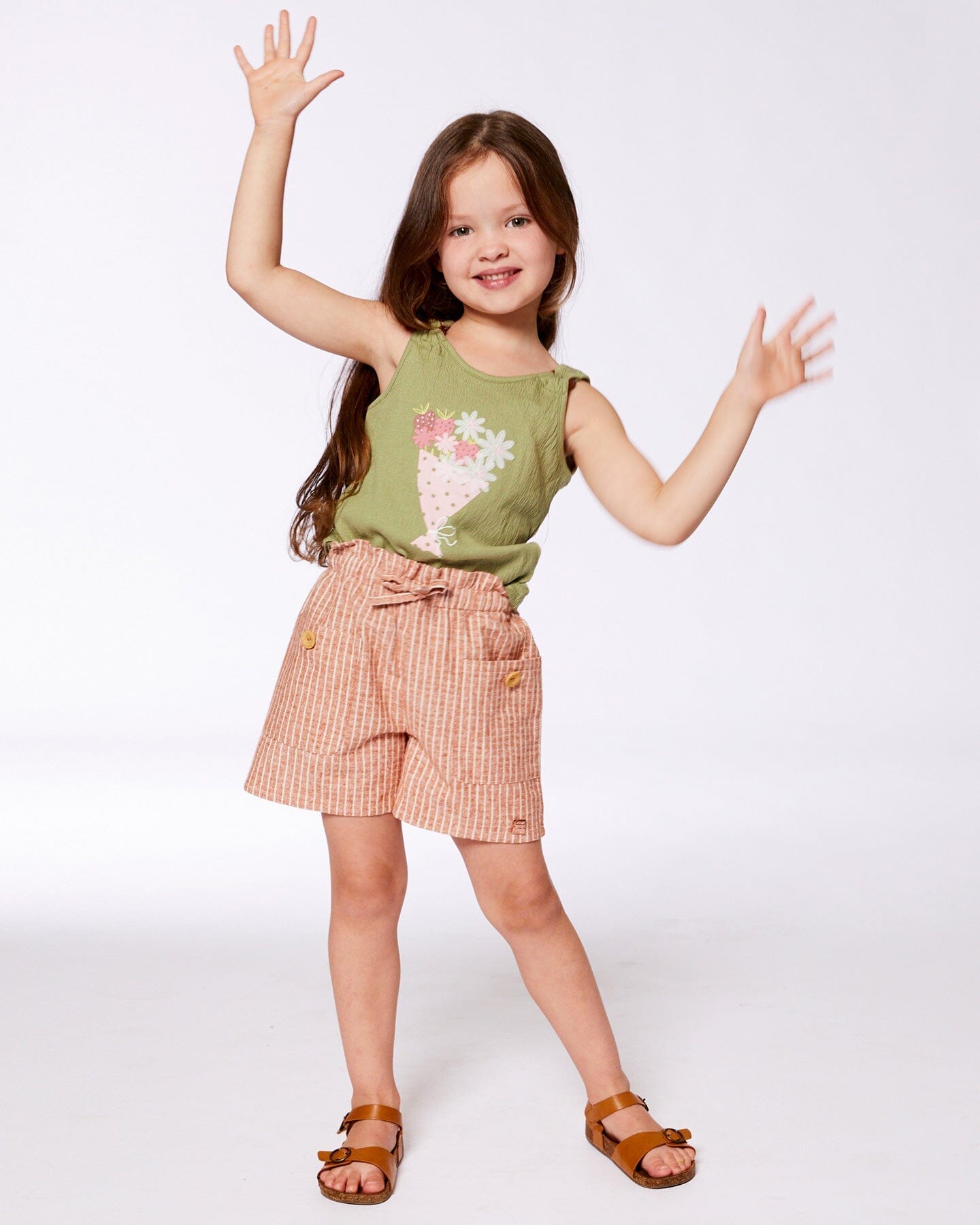 Crinkle Jersey Tank Top Floral Olive Green-1