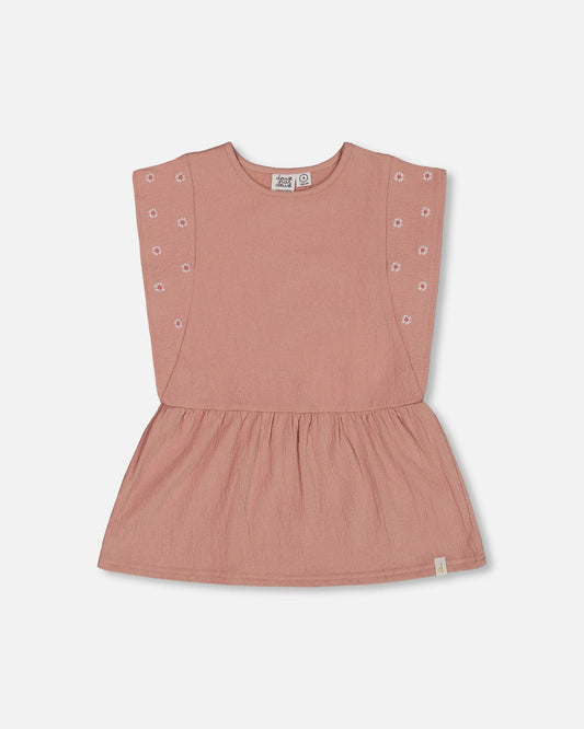 Crinkle Jersey Tunic With Embroidery Dark Old Pink-0