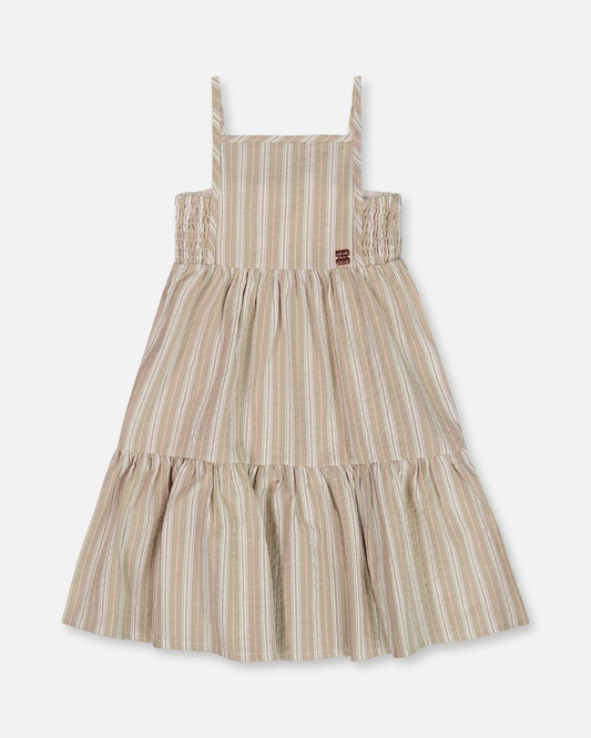 Sleeveless Linen Dress White And Sage Striped-0