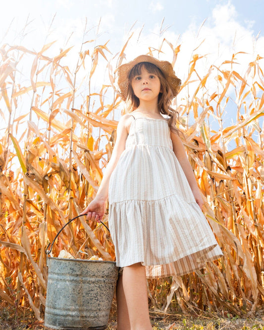 Sleeveless Linen Dress White And Sage Striped-1