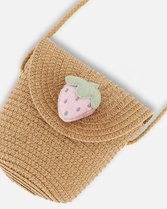 Straw Crossbody Purse Adorned With A Strawberry-1