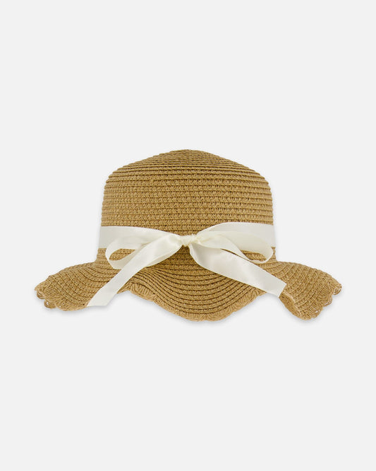 Straw Hat Adorned With A White Ribbon-0