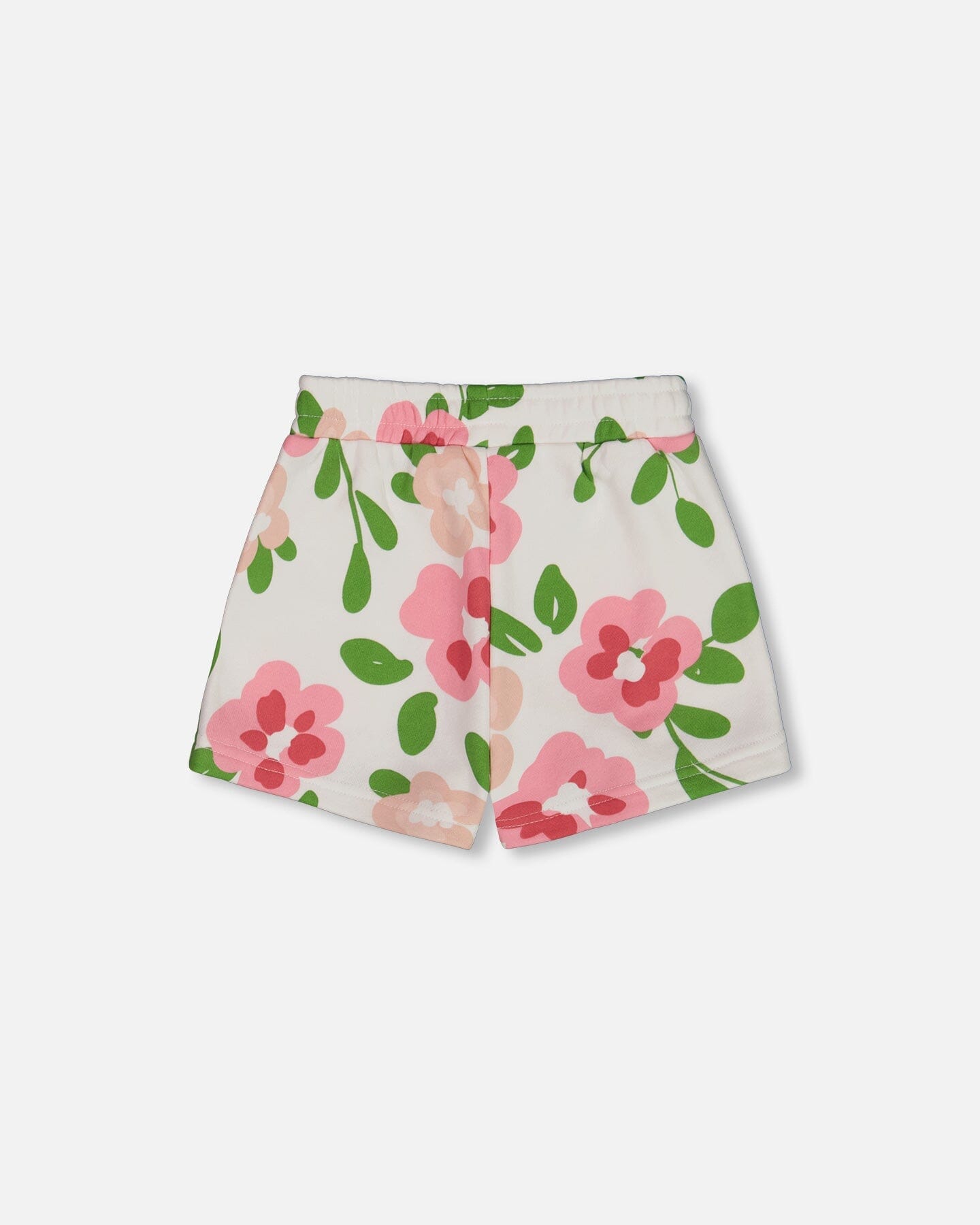 Printed French Terry Short Pink Flowers On White Background-3