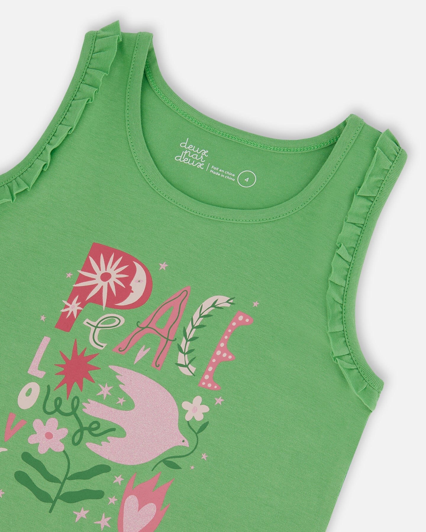 Organic Cotton Tank With Frills Flowers On Green Background-4