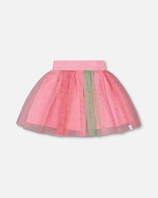 Printed Mesh Skirt Pink And Green-0