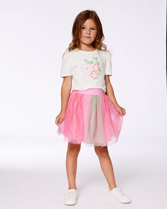 Printed Mesh Skirt Pink And Green-1