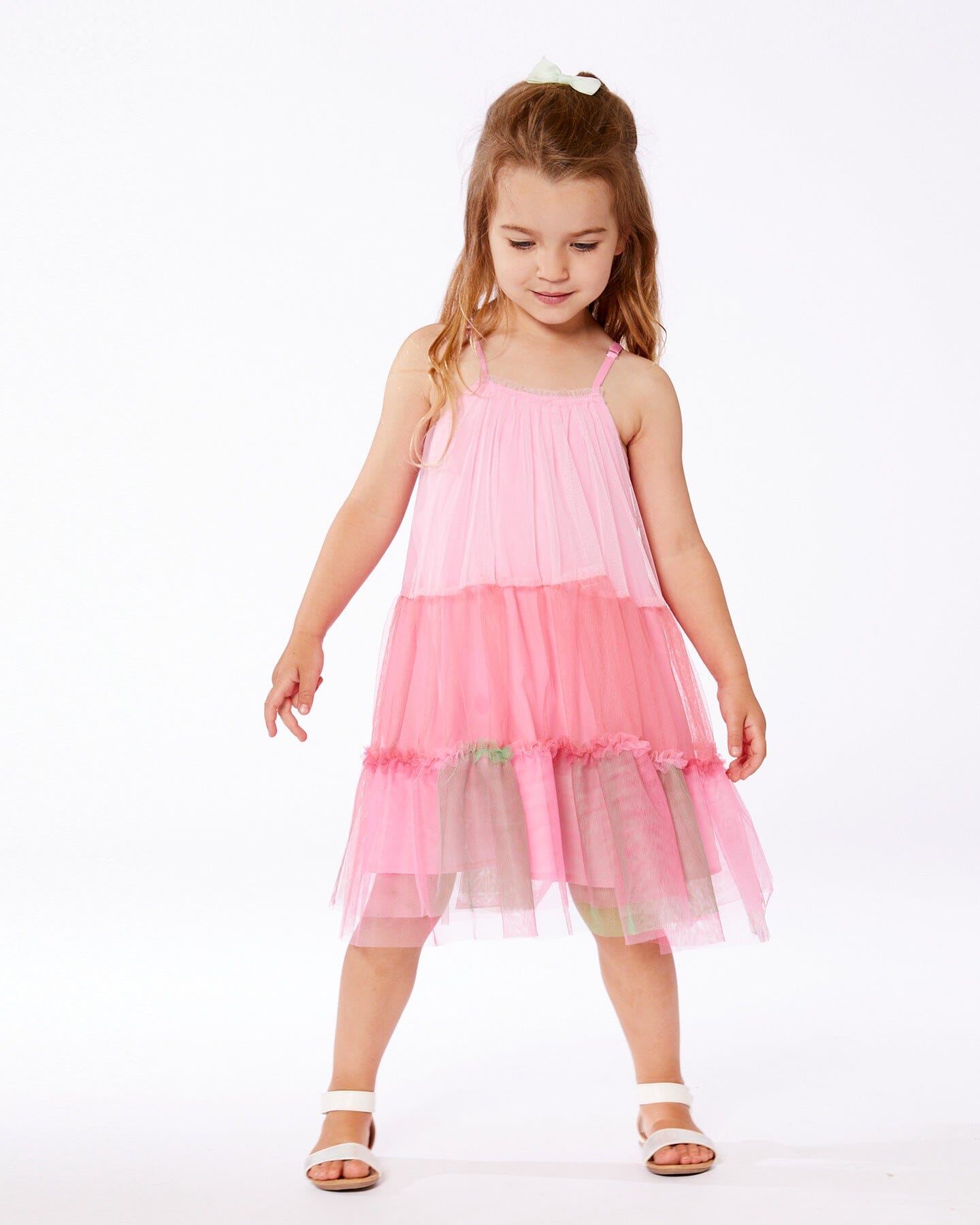Sleeveless Color Block Tulle Dress Pink And Green-3