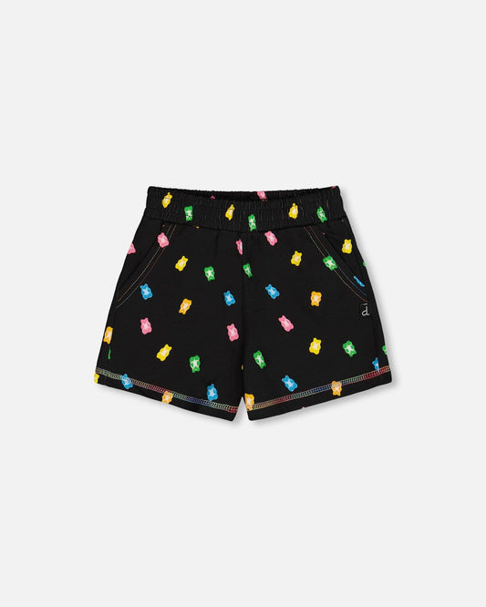 Printed Short Black And Multicolored Gummies-0