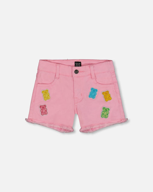 Jean Short With Embroidery Pink And Multicolored Gummies-0