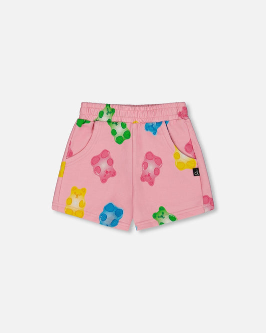 Printed French Terry Short Pink Multicolored Gummies-0