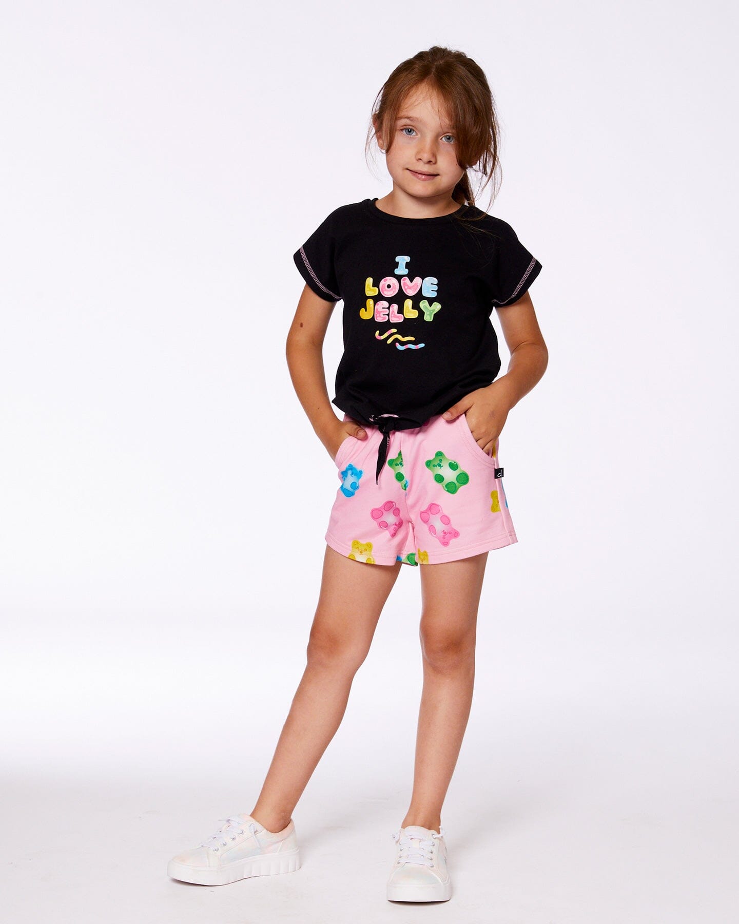 Printed French Terry Short Pink Multicolored Gummies-3