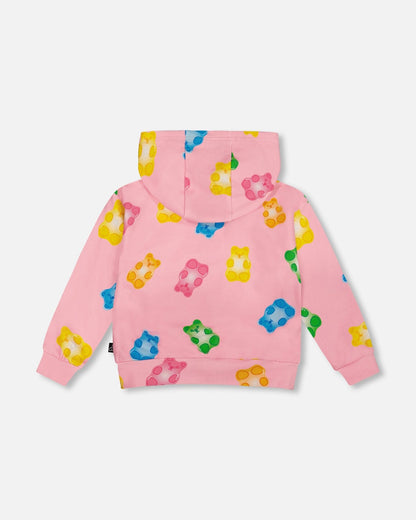 Printed French Terry Hoodie Cardigan Pink Multicolored Gummies-2