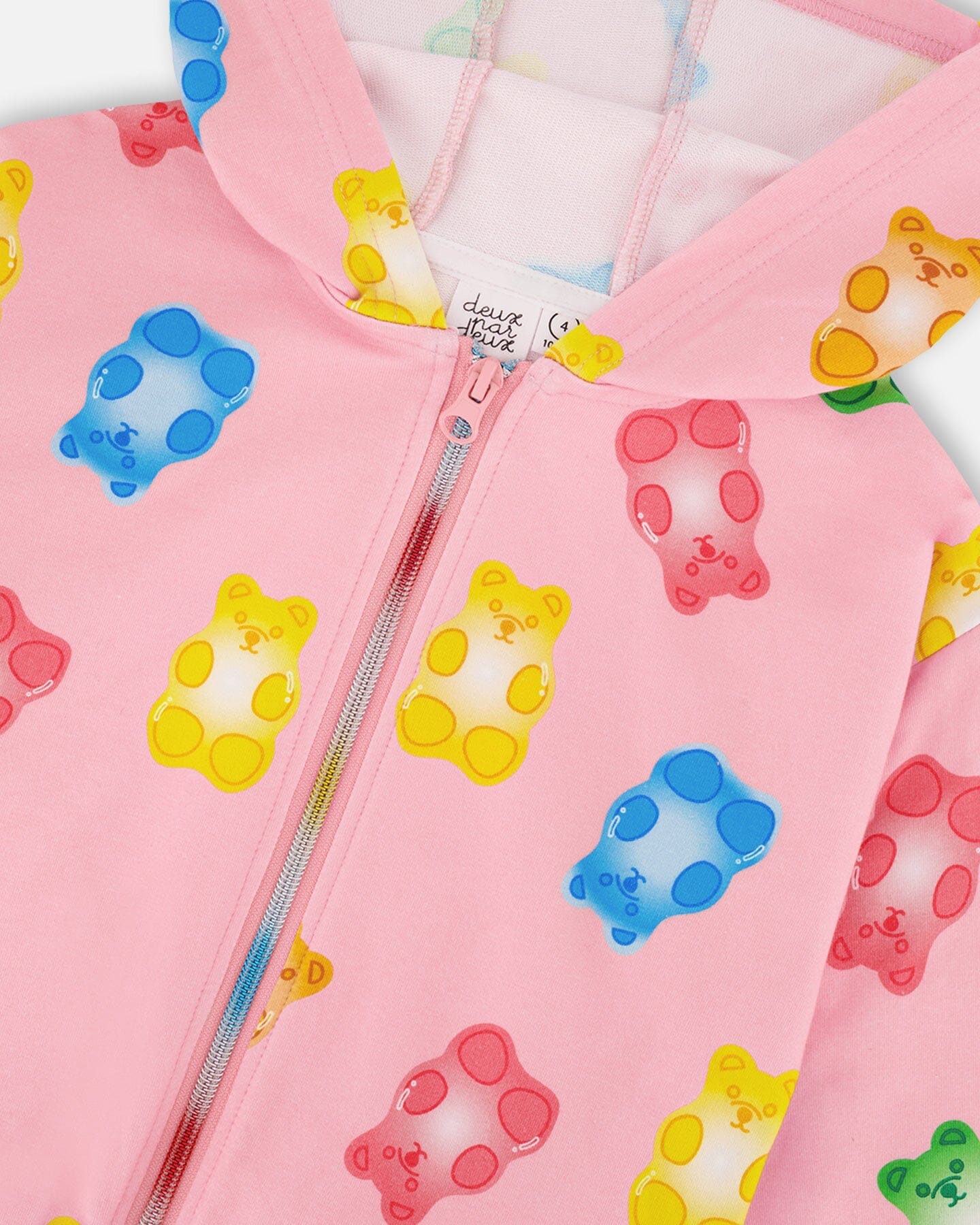 Printed French Terry Hoodie Cardigan Pink Multicolored Gummies-4