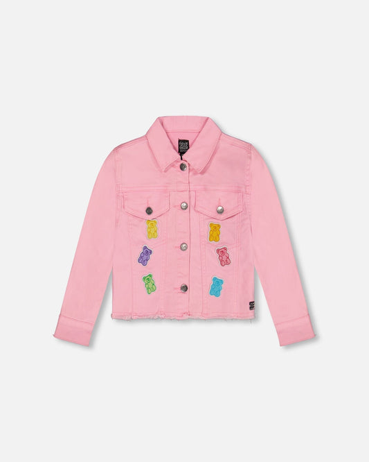 Jean Jacket With Embroidery Pink And Multicolored Gummies-0