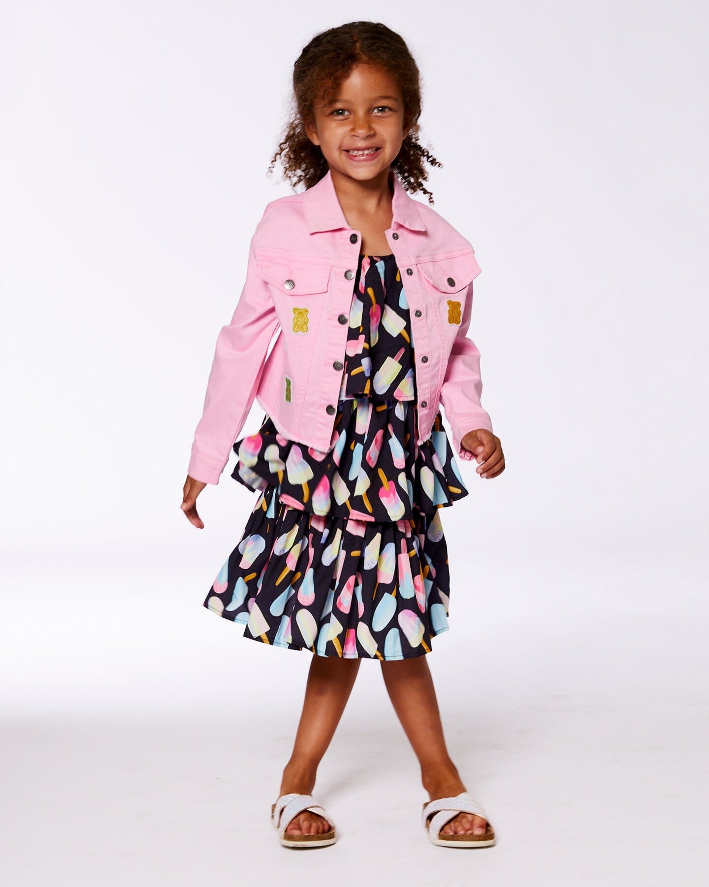 Jean Jacket With Embroidery Pink And Multicolored Gummies-2