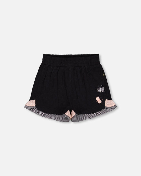 Crinkle Short With Frills Black And Butterflies-0