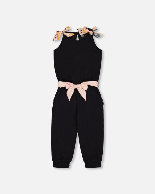 Crinkle Jumpsuit Black And Sparkling Pink-0