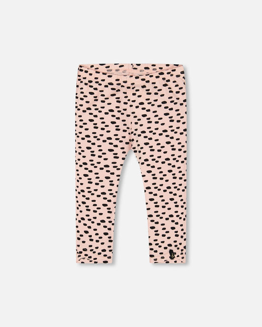 Organic Cotton Capri Legging Pink With Black Polka Dot-0