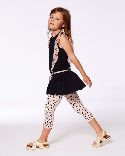 Organic Cotton Capri Legging Pink With Black Polka Dot-1